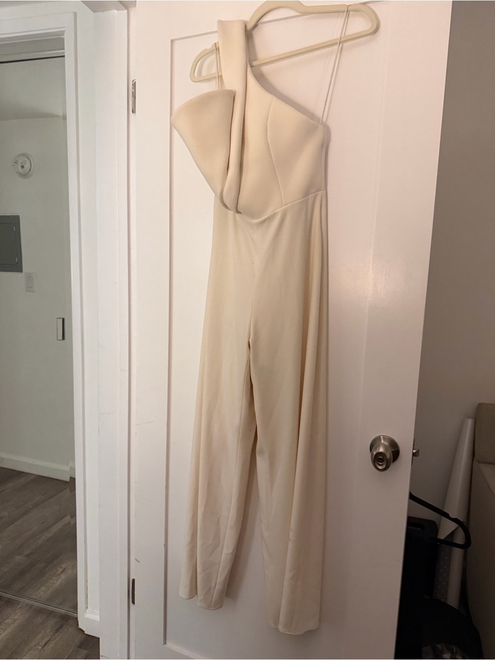 Brandon Maxwell Cream One-Shoulder Sculpted Jumpsuit